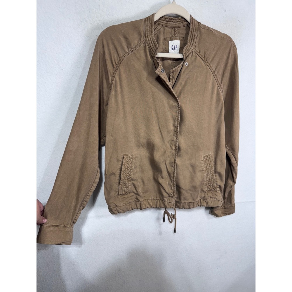 Gap M Khaki Bomber Jacket Women's Lyocell Lightweight Button Up - Picture 5 of 7